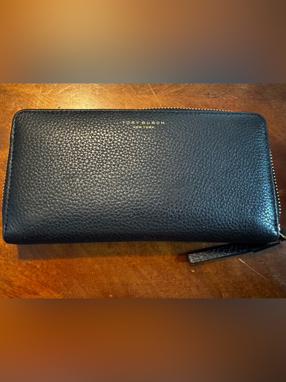 Tory Burch Black Pebbled Leather Zip Around Wallet